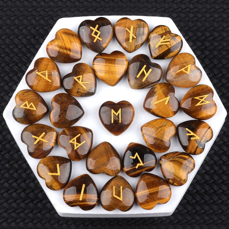 2315-Runes Natural Crystal Love Luhn Rune Stone Rune Semi-Precious Stone Engraved 25 saco de pano