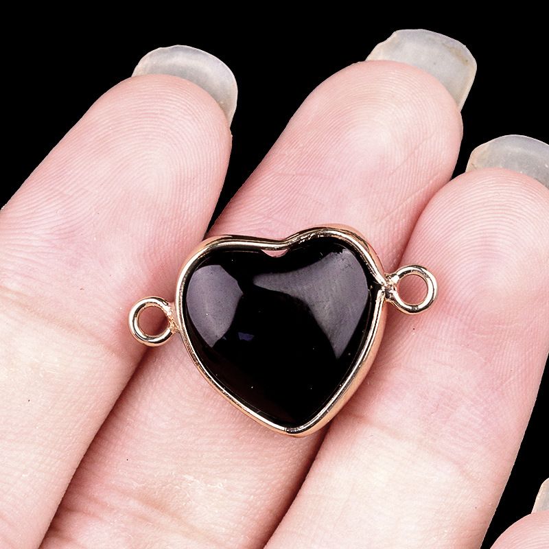 2026-15Mm conector de bainha de amor, pedra semi-preciosa natural amor duplo orifício de suspensão acessórios de jóias DIY