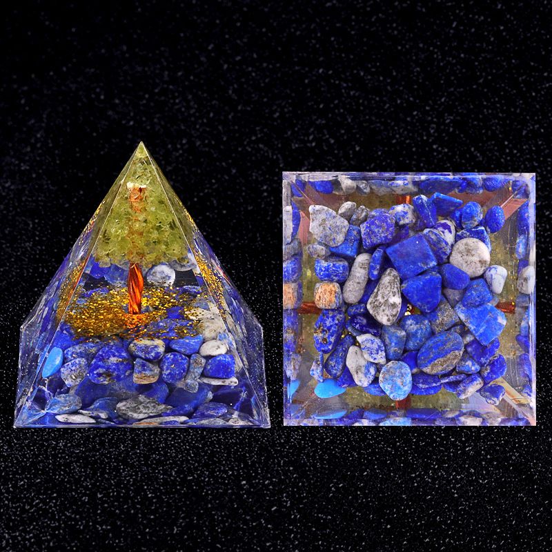 2164-5Cm Azeitona Cristal Árvore da Vida Pirâmide de Cascalho Casa Ornamento de Mesa Resina Artesanato Epóxi