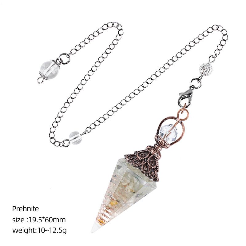Pingente de pêndulo de cristal de bronze personalizado europeu e americano hexagonal Cone Rhombus Yoga Meditação Pêndulo de resina de frequência ajustável