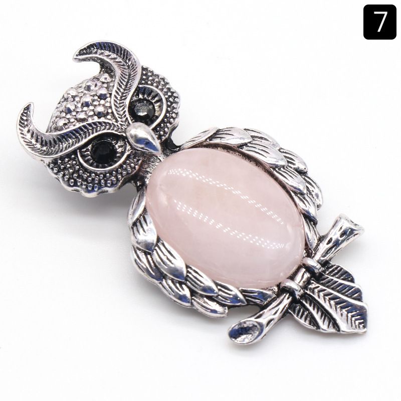 1208-Coruja gem Broche de Cristal Natural Coruja Broche, Alloy Set Pingente de Pedra Preciosa Pin