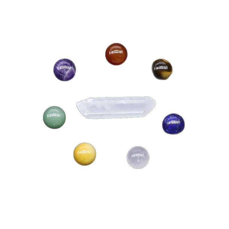 Conjunto de bolas de pedra colorida de chakra de ágata de cristal 893-16Mm, pedra áspera de cristal branco pilar de pedra de ioga.