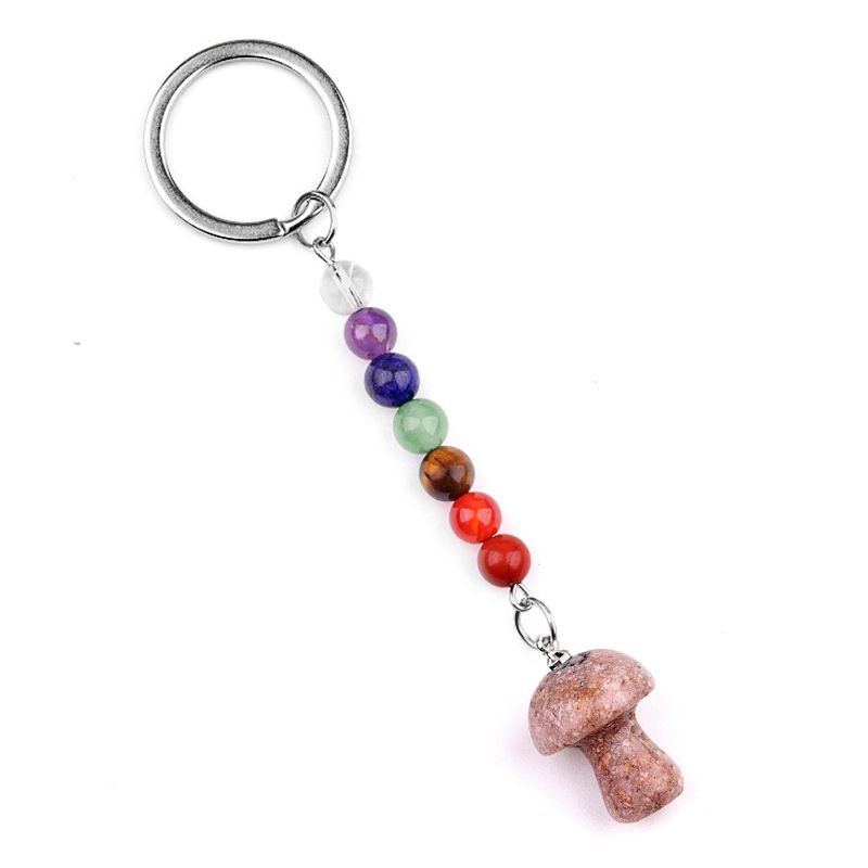 1469-Chave pingente de cristal natural colorido pedra 2cm cogumelo chaveiro saco acessórios presente atacado