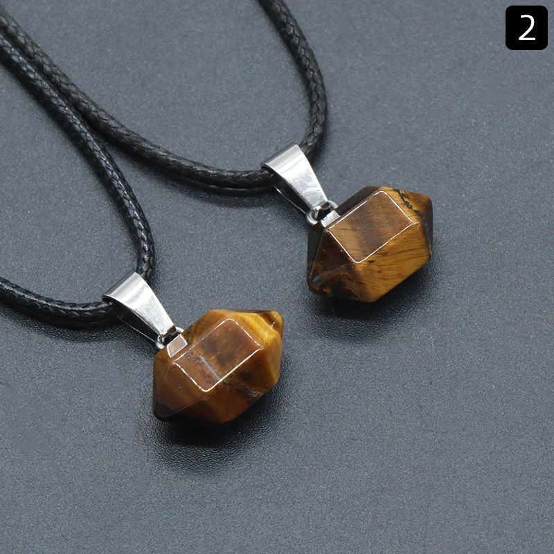 Pingente de coluna hexagonal de pedra de cristal natural de 1420 pontas duplas, colar de bala