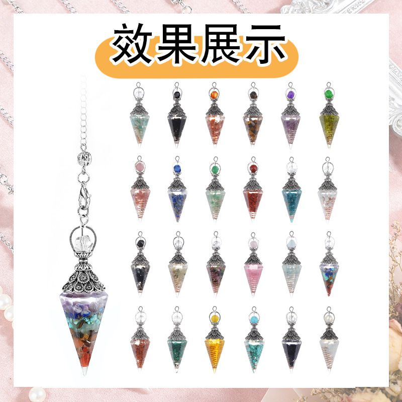 Pingente de pêndulo de cristal de resina personalizada Hexagonal Cone Rhombus Agate Gravel Yoga Meditação Freqüência Ajustável Pêndulo Epóxi