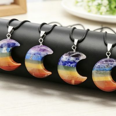 1232-Pingente de lua de pedra colorida, junção de pedra de cristal natural 30mm lua crescente, jóias de chakra