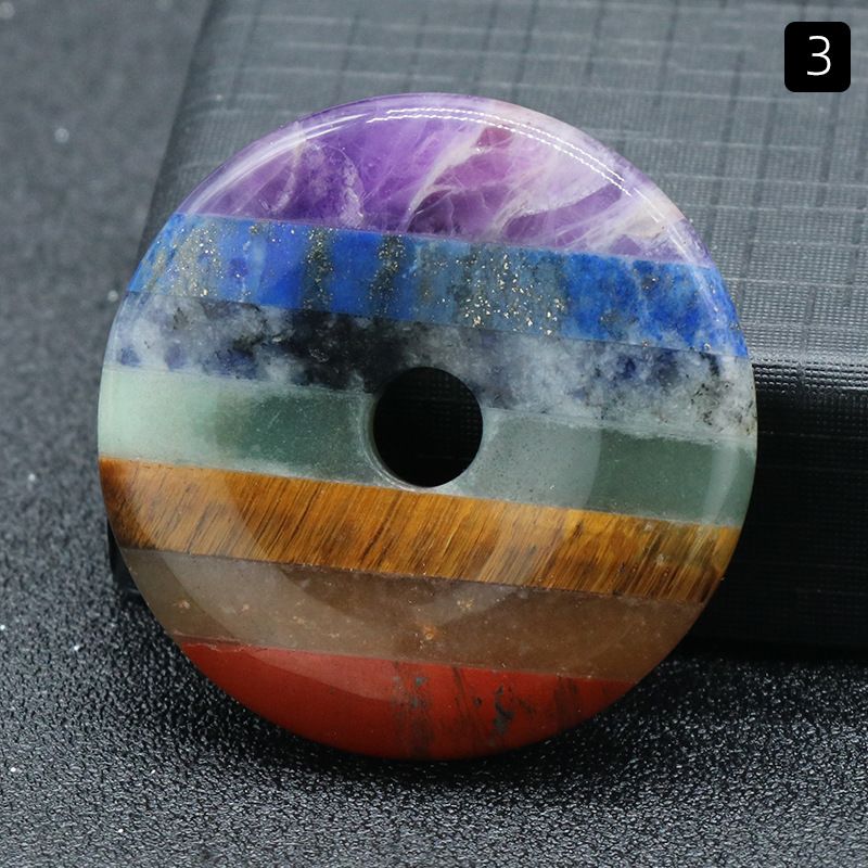 1282-Pingente de fivela de segurança de pedra colorida, emenda de pedra de cristal grande anel de buraco DIY material pendente de chakra