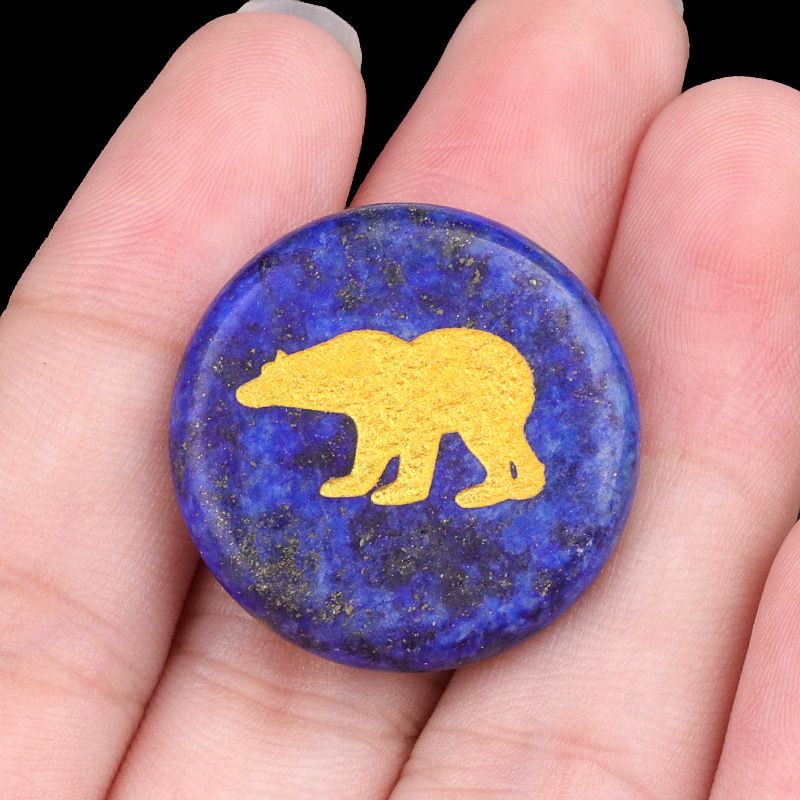 2199-Pedra de ágata de cristal natural gravada urso disco de 25mm pedra semipreciosa gravada padrão animal decoração criativa
