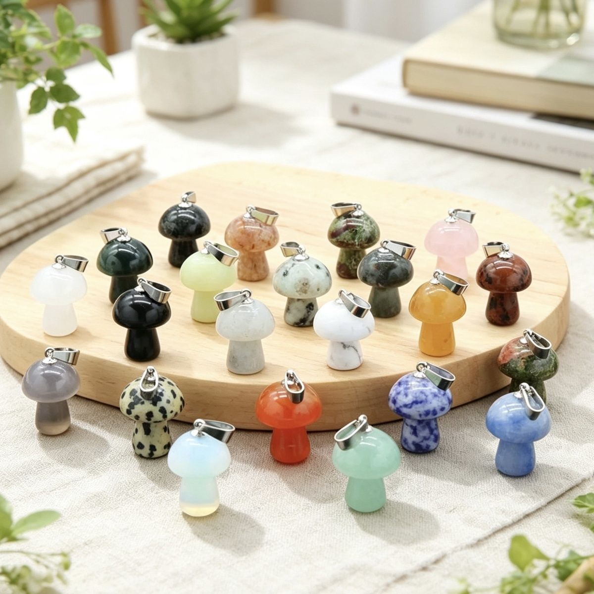 1468-Pedra de Cristal Natural 2CM Mini Pingente De Cogumelo Pequeno Colar Acessórios Pingente De Moldagem De Cogumelo DIY