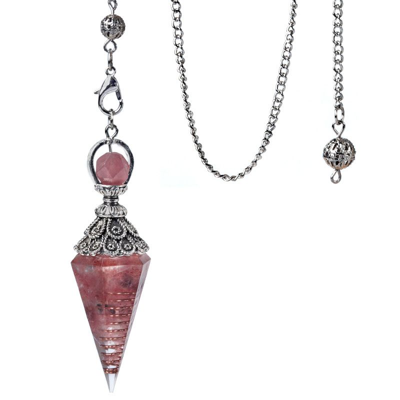 1924-Pêndulo de resina de cascalho colorido de cristal de prata antigo, pingente de cone hexagonal, transfronteiriço