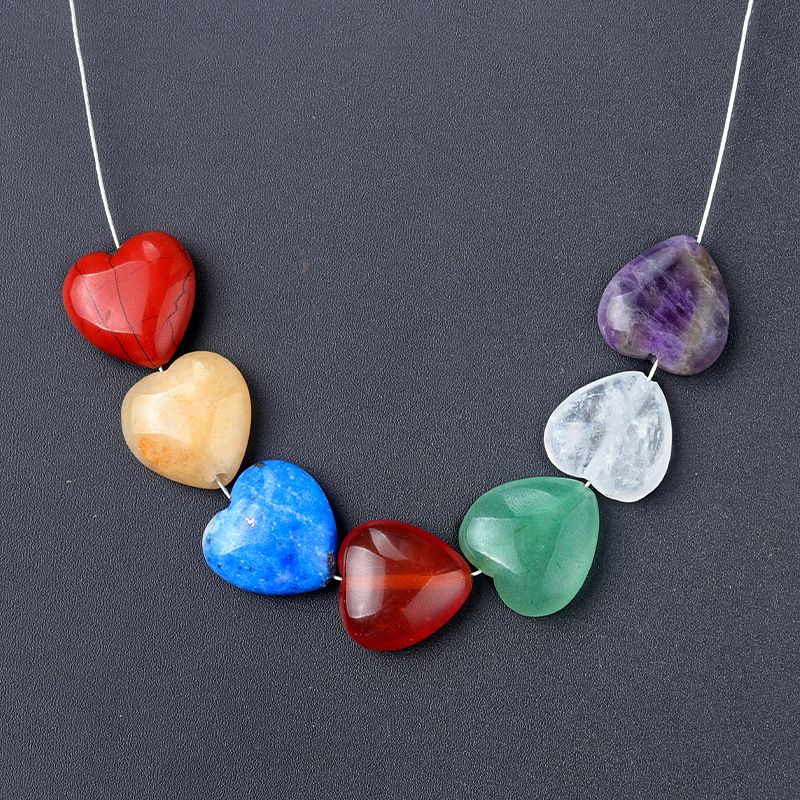 1643-7 pcs, um pacote de contas soltas de amor de pedra com sete veias de 14 mm, colar de cristal de chakra DIY, pulseira, joias em forma de coração.