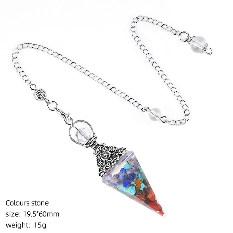Hot Selling Cristal Natural Pêndulo Receptáculo de Prata Antiga Cone Hexagonal Ponta Única Yoga Meditação Resina de Freqüência Ajustável Pêndulo
