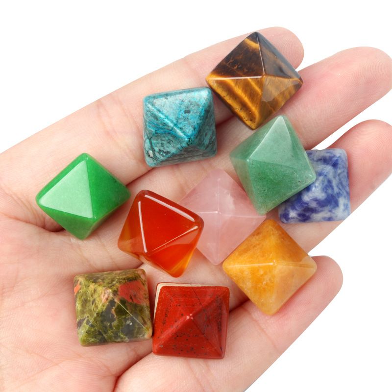 1736-Anel de pirâmide de pedra semipreciosa de cristal natural, joias europeias e americanas pirâmide colorida