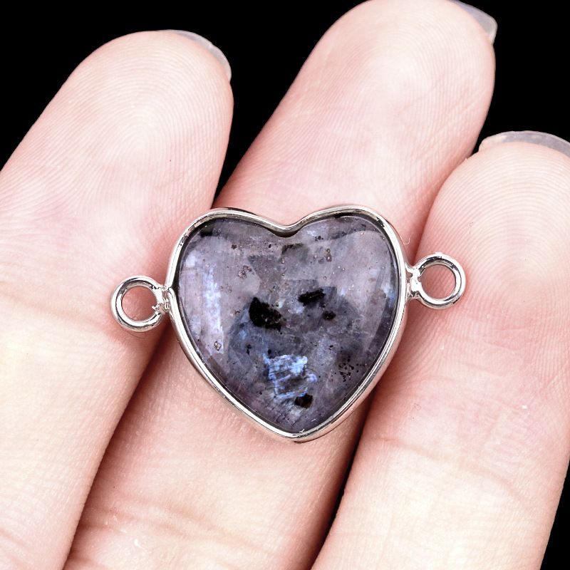 2026-15Mm conector de bainha de amor, pedra semi-preciosa natural amor duplo orifício de suspensão acessórios de jóias DIY