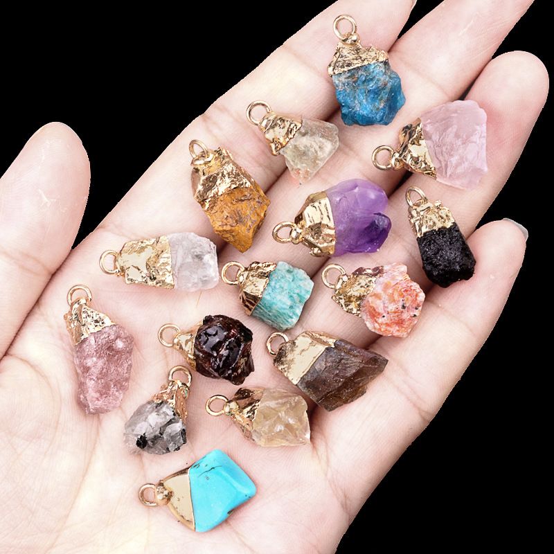 1016-Ágata de cristal pedra bruta dourada galvanizada pequeno pingente trabalho em andamento colar DIY material de jóias (cabeça de ouro)
