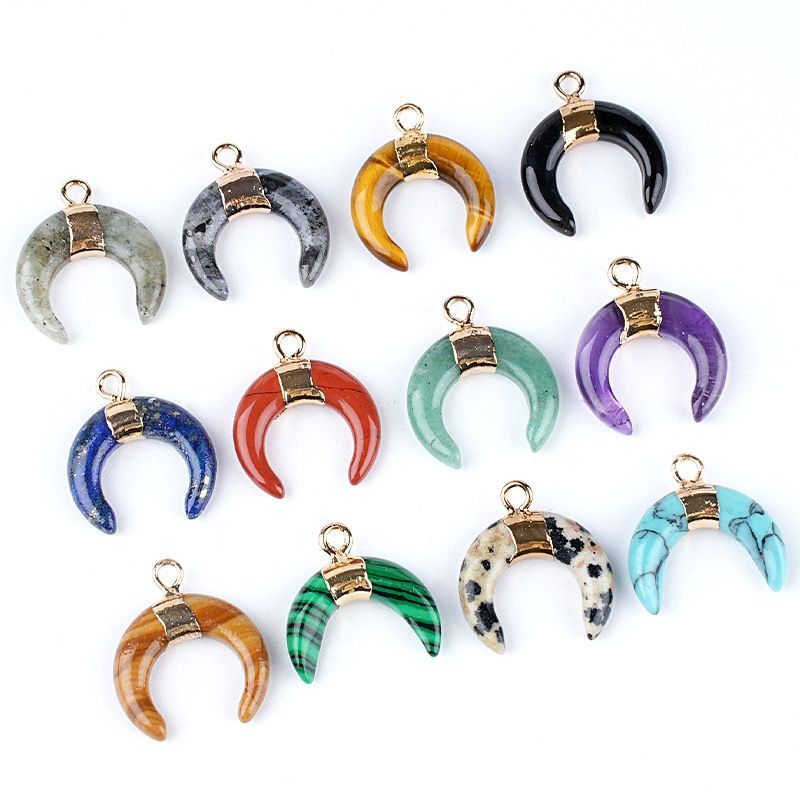 1440 Pingente de lua de cristal natural artesanal pulseira colar brincos dourados único pendurado tipo C chifre de pedra natural