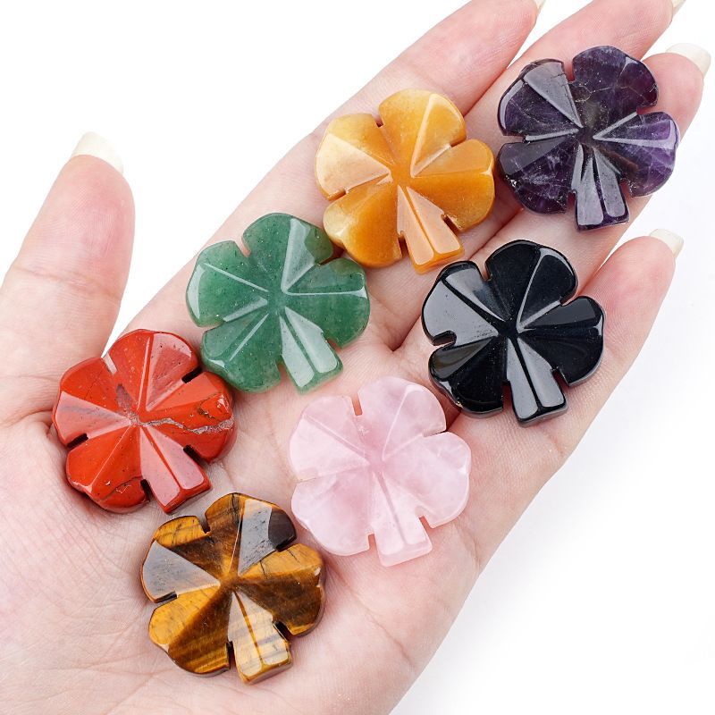 Cristal natural trevo de quatro folhas DIY micro paisagismo escultura pedra natural sorte grama acessórios cristal natural contas soltas