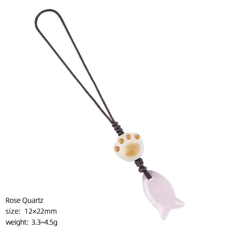 2431 Pingente de peixe pequeno de cristal natural bolsa de chave de telefone celular decoração de pedra natural gato bonito garra pingente de peixe pequeno