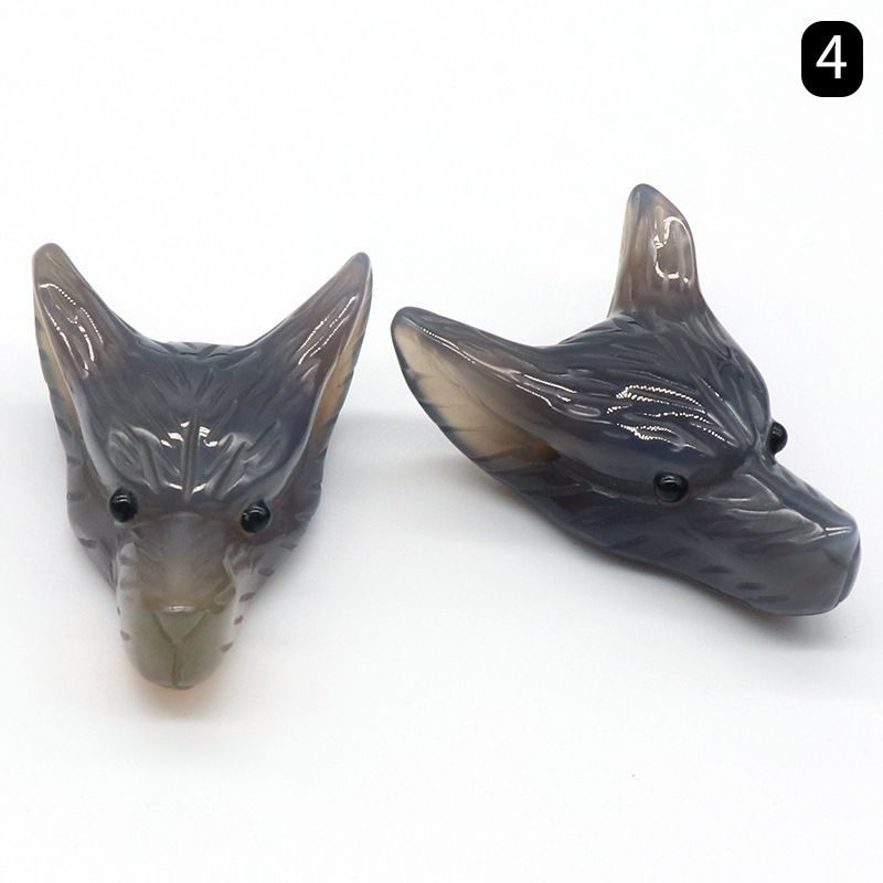 Pingente de cabeça de lobo gravado em cristal, pedra olho de tigre, cristal em pó, pedra de ágata, animal gravado em pedra semipreciosa.