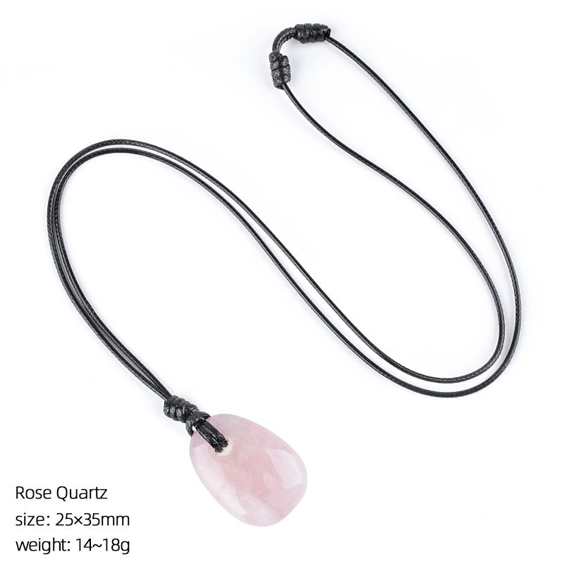 Colar de cristal natural, joias de corrente de suéter versátil retrô, corda trapezoidal tecida à mão com orifício grande, pingente de pedra áspera.