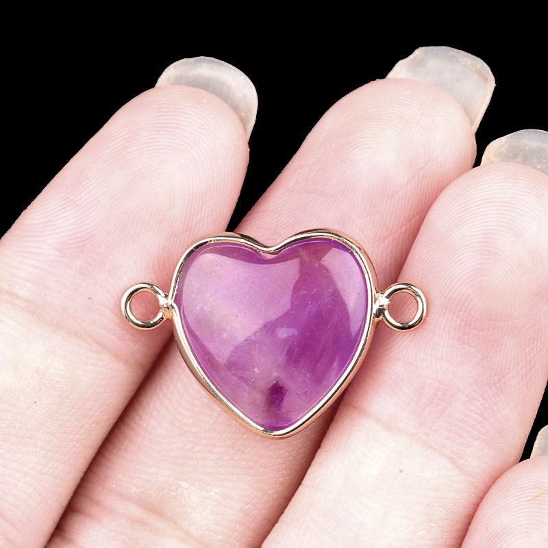 2026-15Mm conector de bainha de amor, pedra semi-preciosa natural amor duplo orifício de suspensão acessórios de jóias DIY