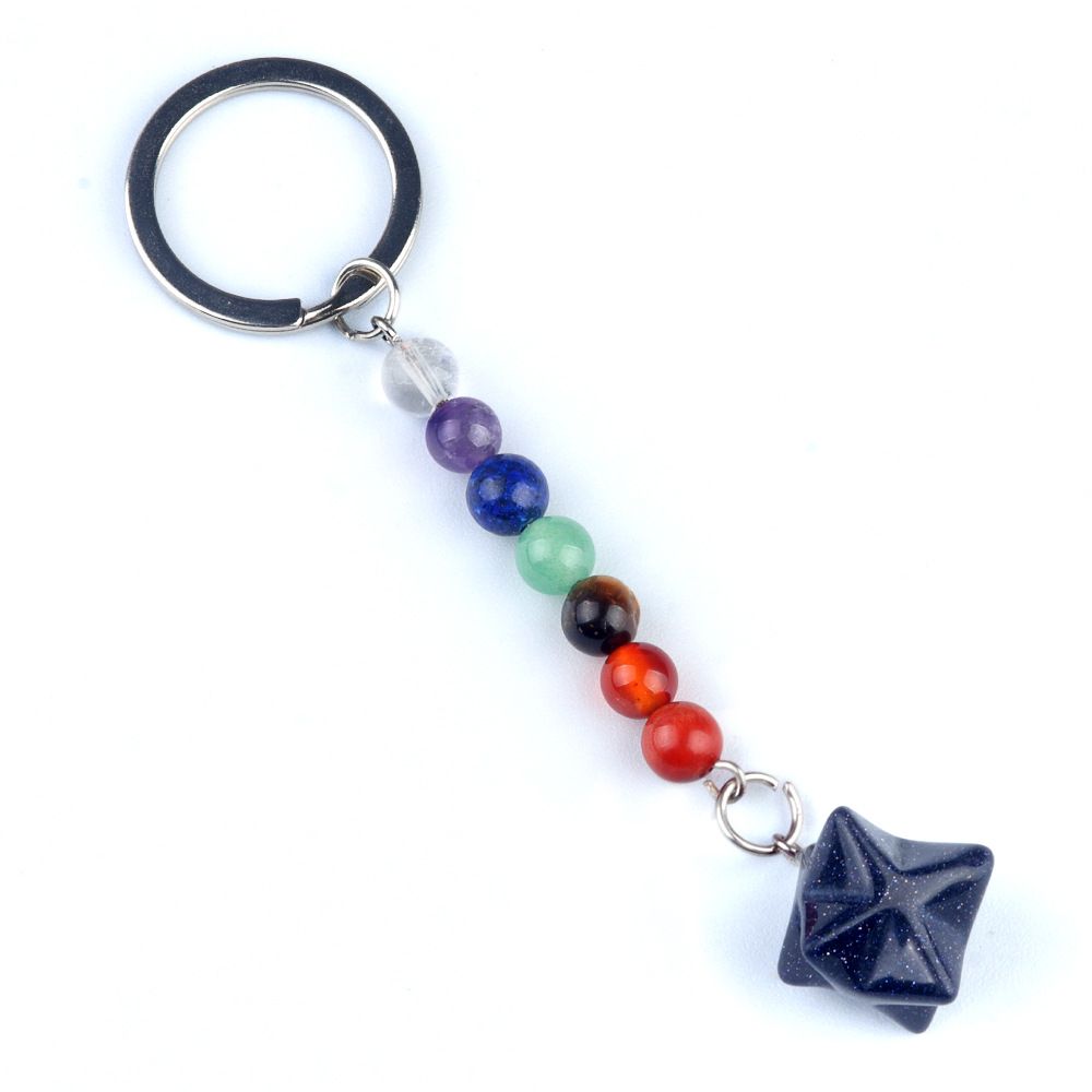 1937-Pedra colorida de cristal natural ágata Kaba chaveiro estrela, pingente de hexagrama tridimensional Merkaba.