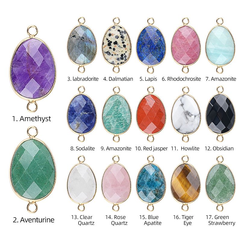 1640 Pingente de pedra semipreciosa de corte de bainha, pulseira de cristal natural artesanal DIY colar de jóias acessórios de conector de suspensão dupla