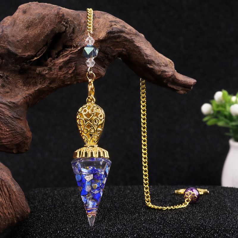 Jóias Pêndulo De Ouro Cristal Natural Ágata Resina De Pedra Semi-preciosa Pingente De Cone Hexagonal