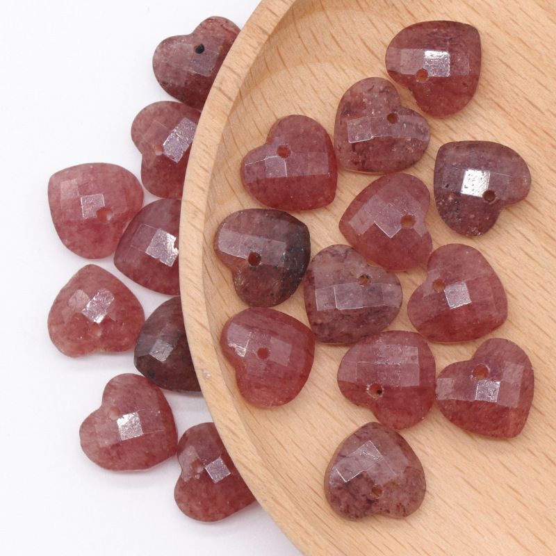 1591 um pingente de amor de corte de 12mm, pedra de cristal natural em forma de coração pulseira DIY acessórios de jóias