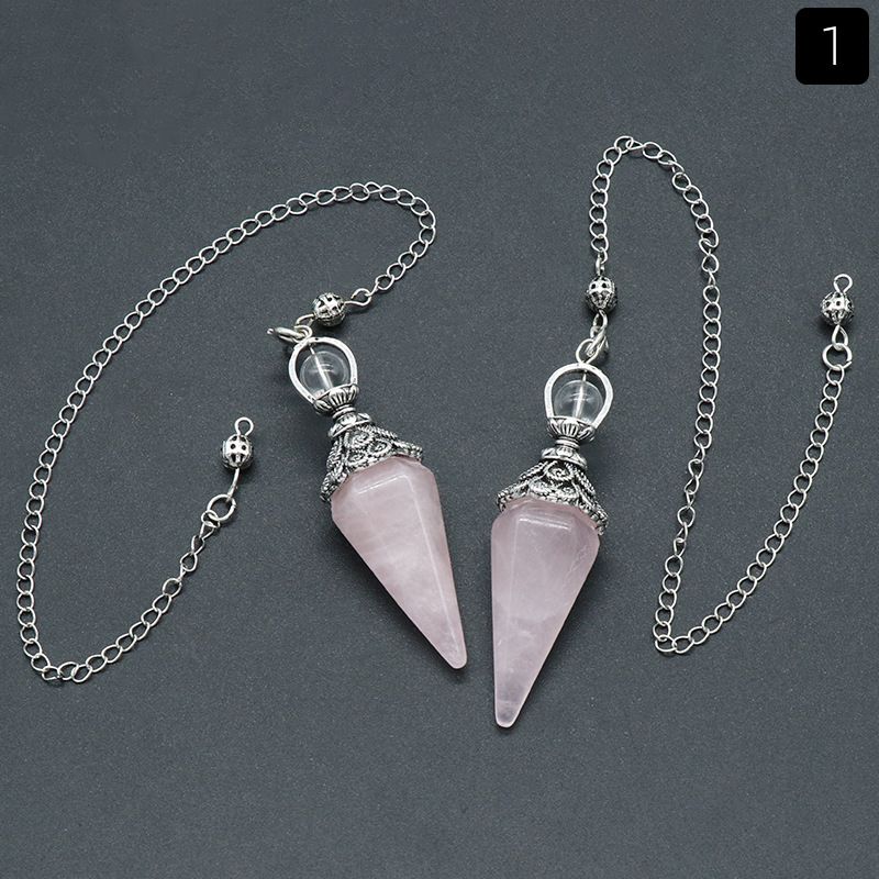 1412-Pêndulo natural rosa e branco ametista tigre olho hexagonal cone pêndulo gravidade concentração pingente