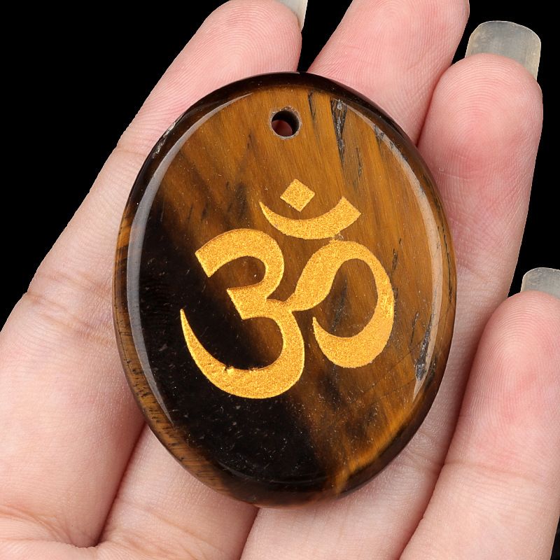 2338-Letras de ágata de cristal natural OM símbolo palma pedra yoga runa DIY chaveiro pingente acessórios