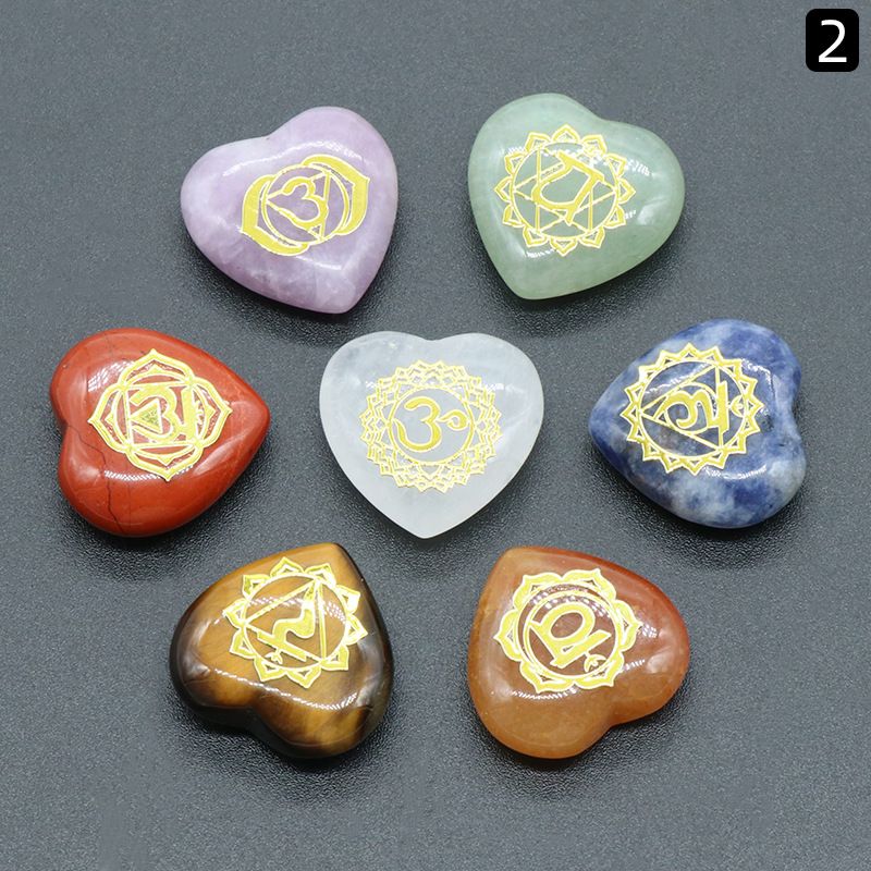 1563-Seven Veins Love Symbol 7 peças em um pacote, etiqueta de metal de pedra de ioga de ágata de cristal natural