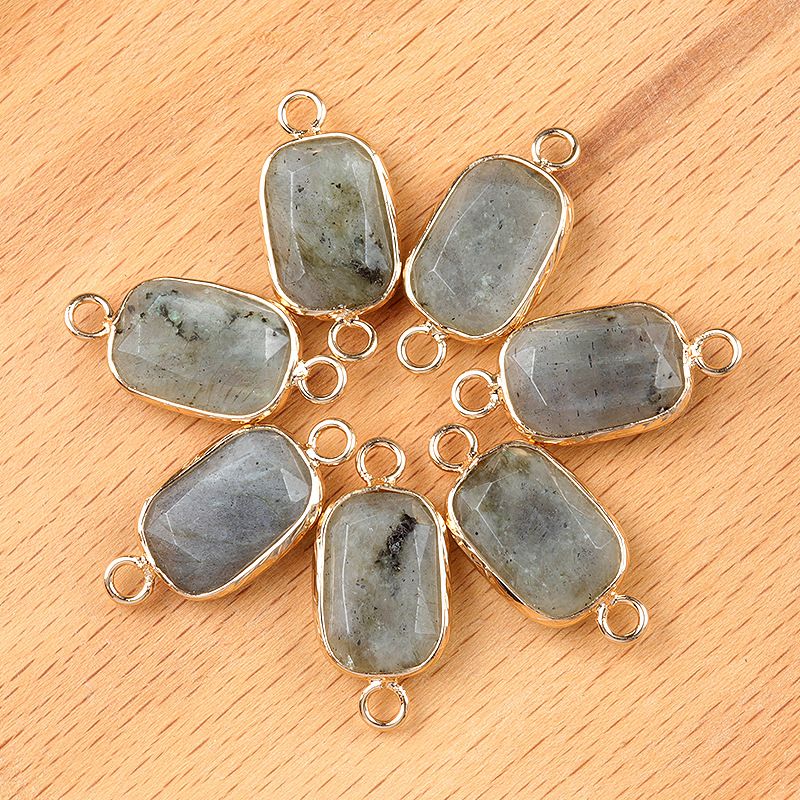 1637-Pingente de retângulo de furo duplo de cristal natural Acessórios de joias DIY Pulseira de colar Acessórios Conector