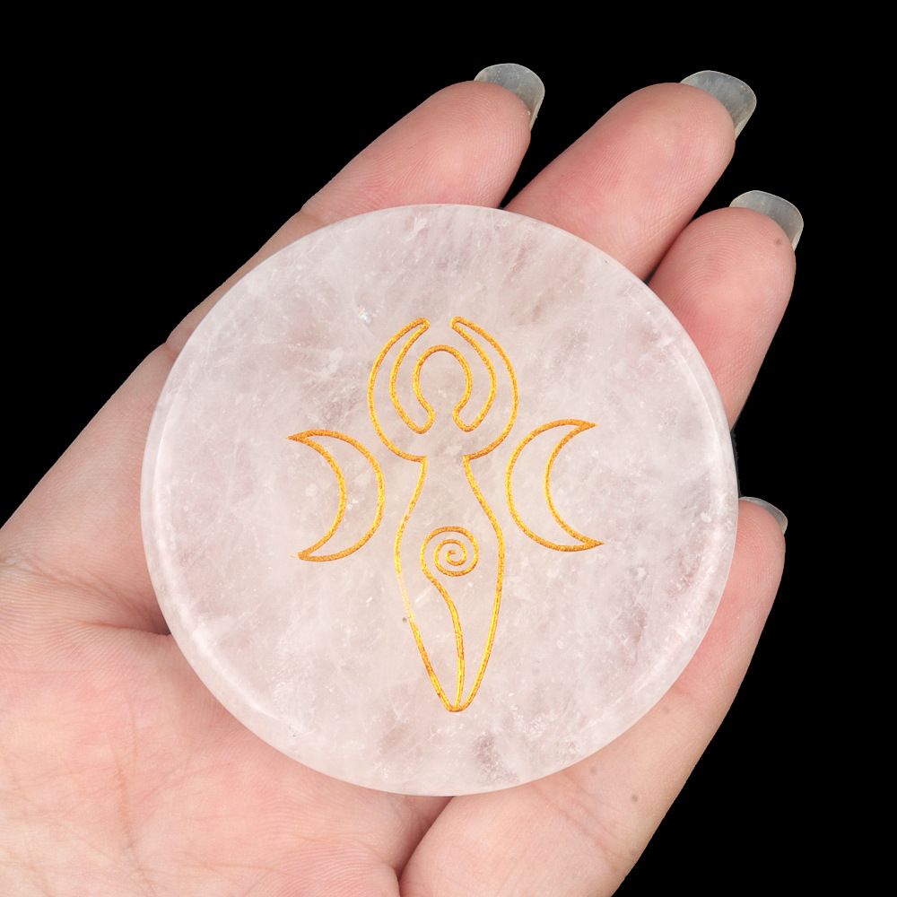 1921-Cristal branco 55mm redondo plano gravura árvore da vida estrelas lua pedra almofada enfeite de artesanato DIY