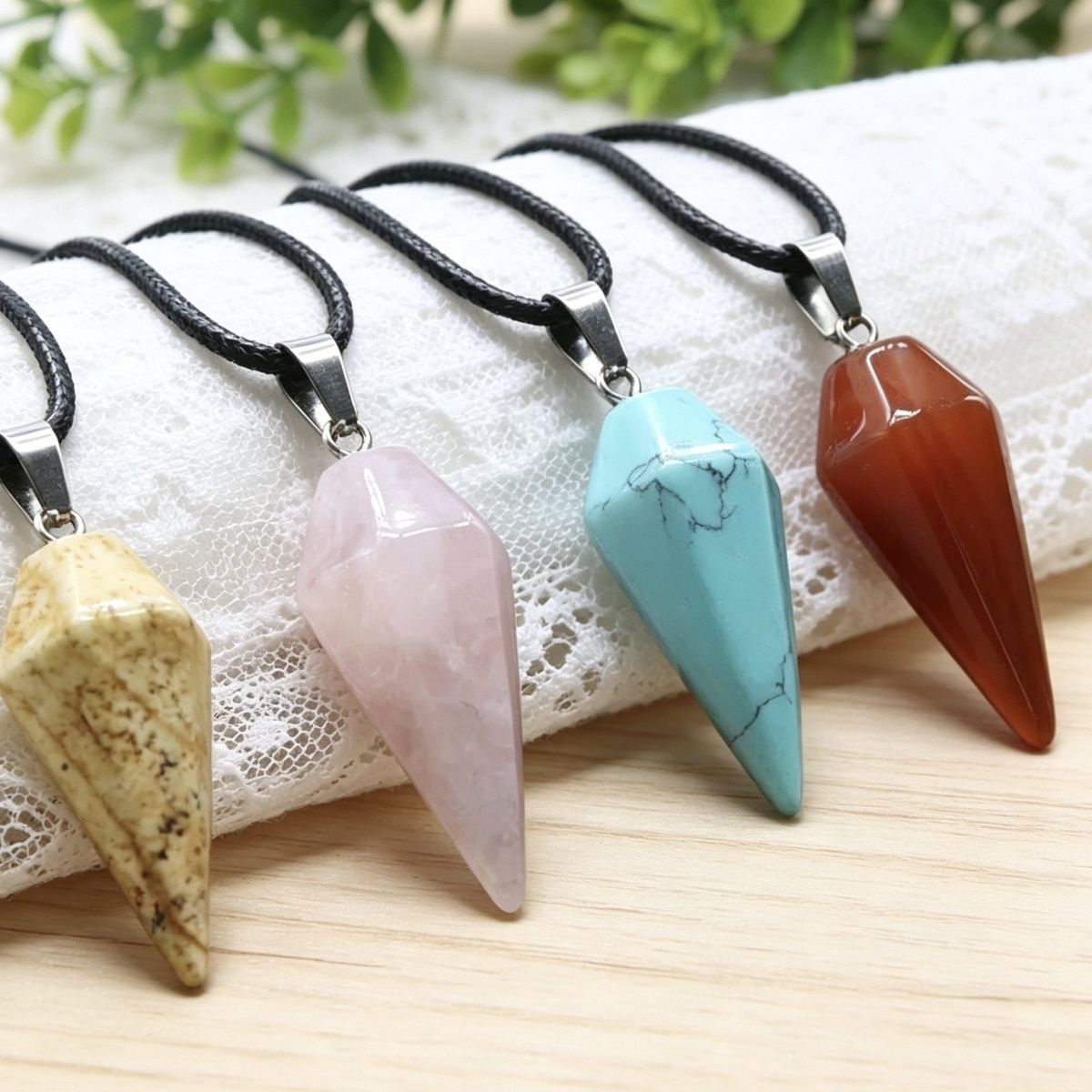 Pingente de Cristal Natural Hexagonal Cone Cônico Hexagonal Rômbolo Pêndulo eBay AliExpress Jóias