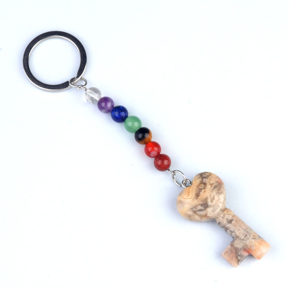1484-Pedra de cristal natural amor forma chave chaveiro forma de coração pingente chave DIY pingente criativo
