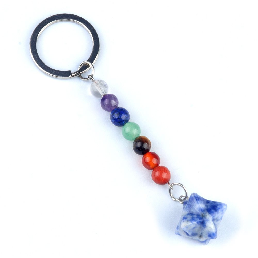 1937-Pedra colorida de cristal natural ágata Kaba chaveiro estrela, pingente de hexagrama tridimensional Merkaba.