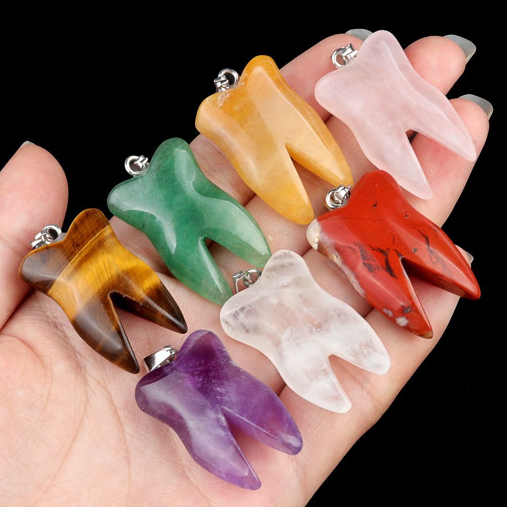 1919-32Mm pingente de dente de pedra de cristal natural de ágata colar DIY pingente de jóias material