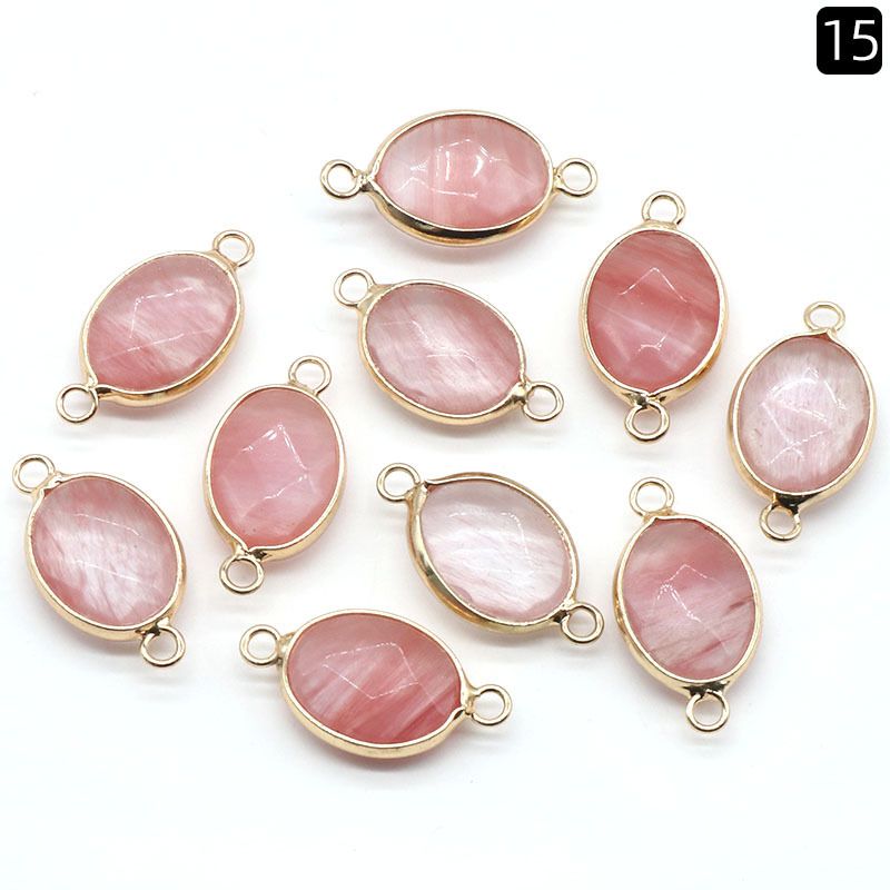 1379-Pingente de seção de bainha oval de ágata de cristal natural colar colar de furo duplo acessórios pulseira módulo
