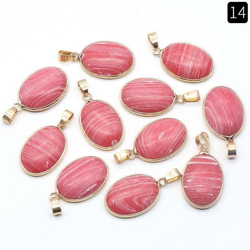 1430-Pingente de bainha oval de cristal de ágata natural, colar de cobre com meia face em forma de ovo