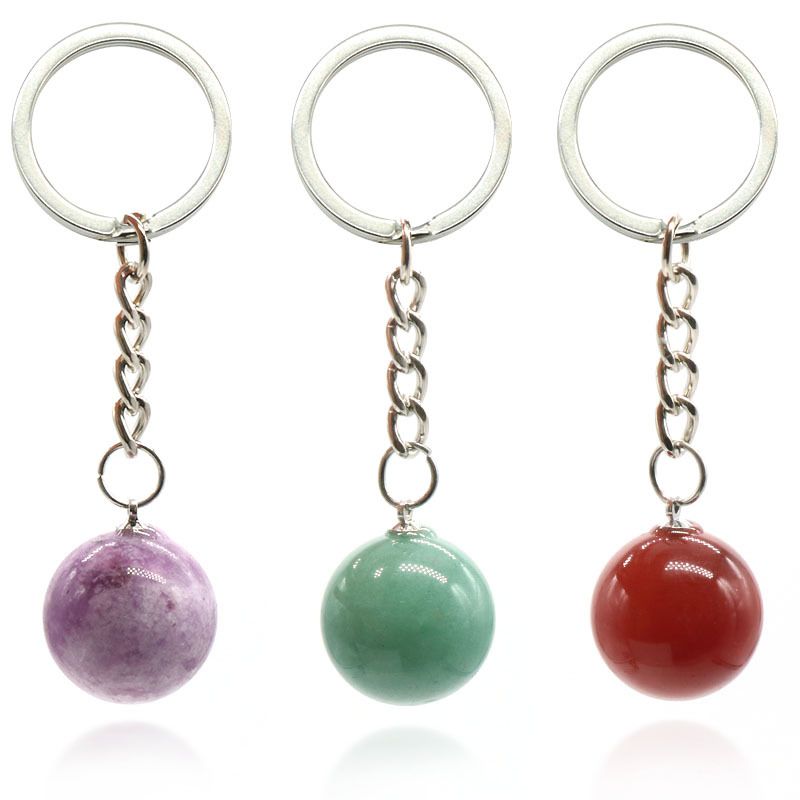 Chaveiro de bola redonda de 1402-20Mm, bolsa de pedra de olho de tigre de ágata de cristal rosa natural, joias de pingente de bola pequena.