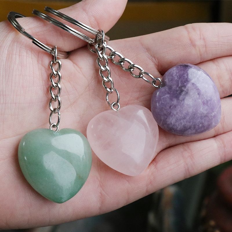 Pedra de ágata de cristal natural 30mm chaveiro do amor, pingente em forma de coração DIY caixa de presente acessórios de jóias
