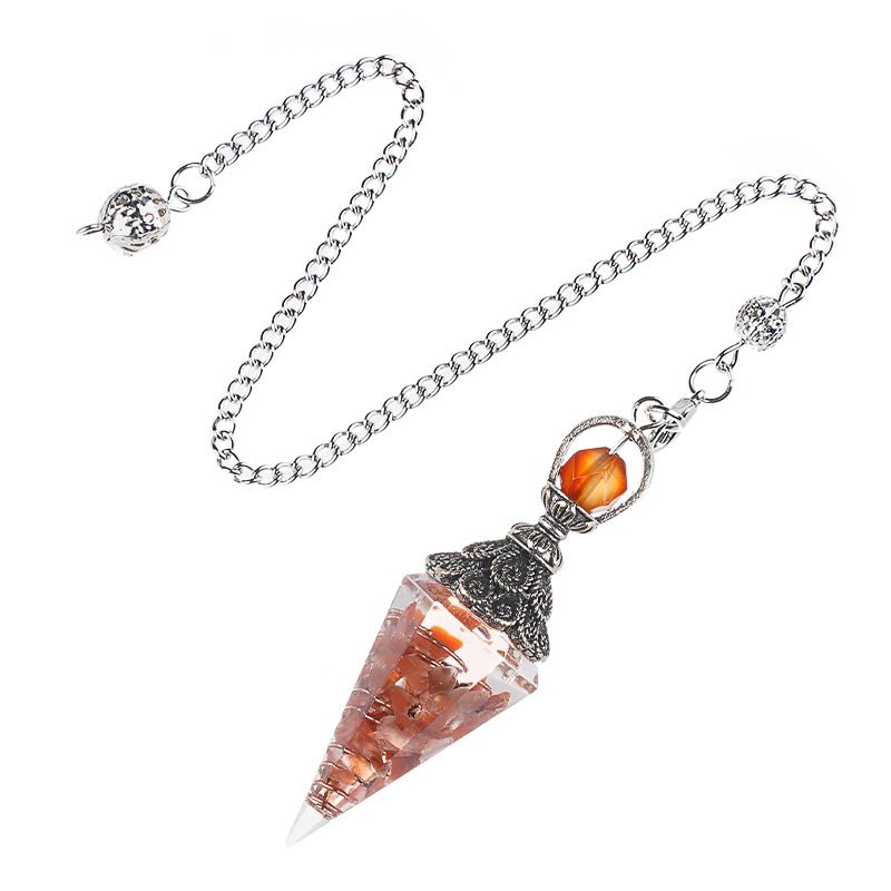Pêndulo de cristal natural Pêndulo de resina de cone hexagonal de prata antiga envolto em epóxi