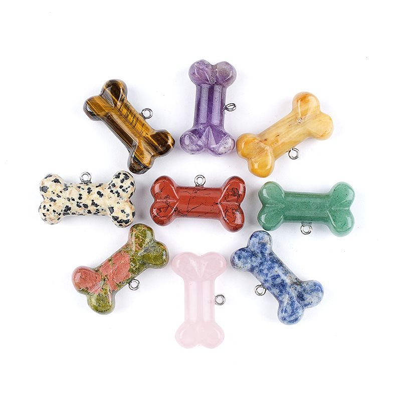 Pingente de osso de cristal natural DIY colar pingente filhote de cachorro acessórios pedra ágata gravada osso