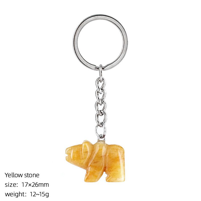Pedra natural urso polar chaveiro criativo saco acessórios animais pedra cristal gravado urso pingente