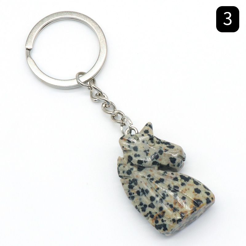 Chaveiro de unicórnio de pedra de cristal natural unicórnio, pingente de saco de animal gravado em pedra.