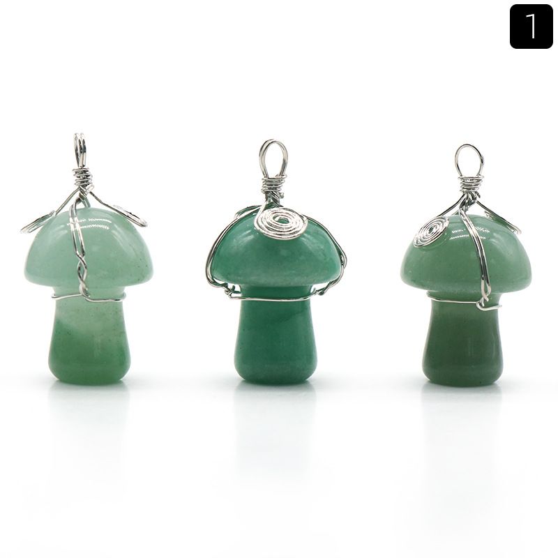 1531-Pedra de cristal natural 20mm pequeno cogumelo enrolamento pingente DIY pingente