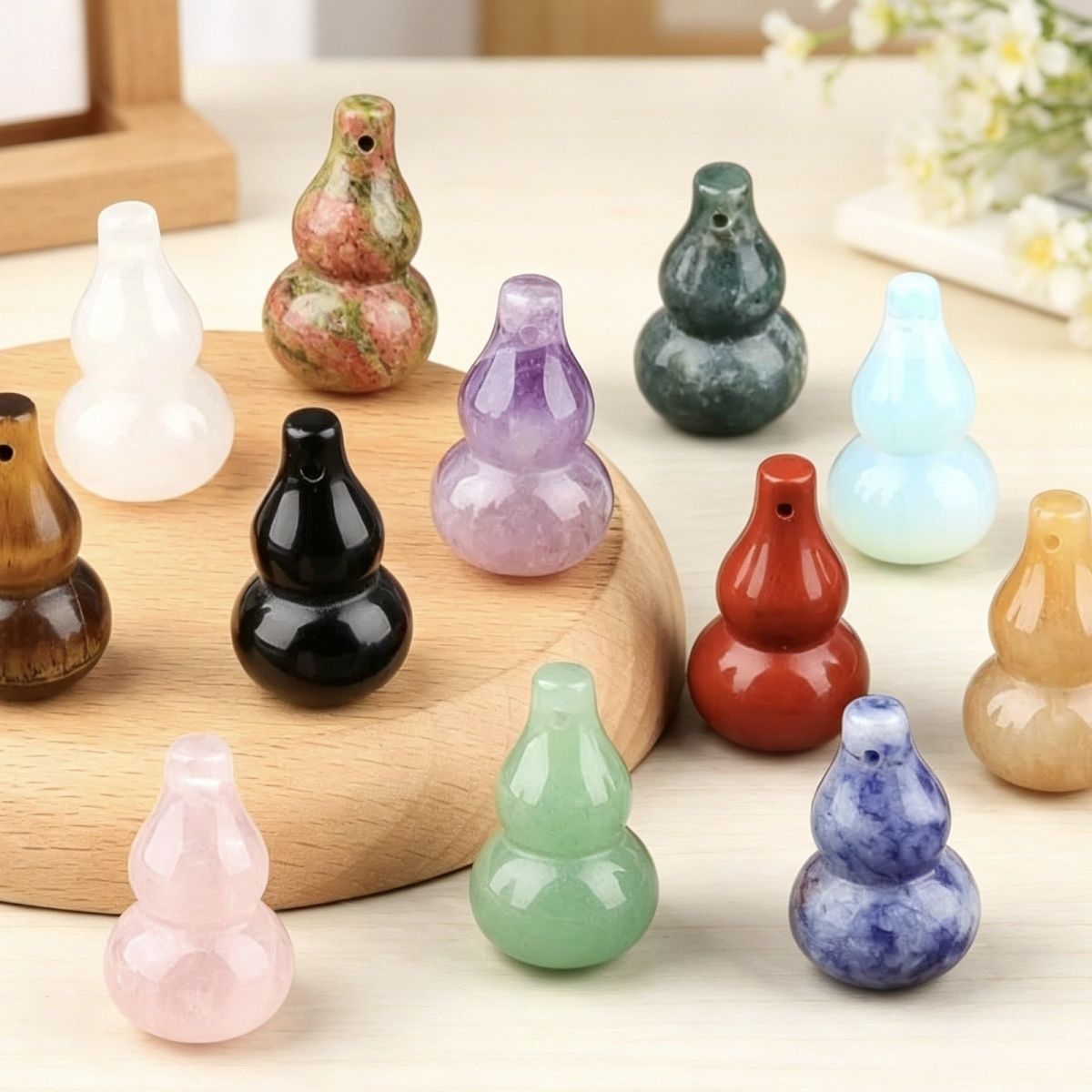30Mm pingente de cabaça de cristal natural, tecido cultural e acessórios de jogo DIY jade ágata pequeno pingente de cabaça de jóias