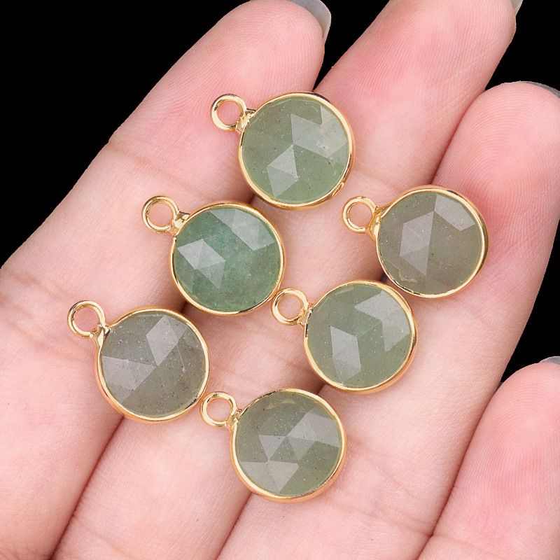1825-Cristal natural ágata cobre bainha 10mm pingente de seção redonda DIY jóias colar brincos acessórios