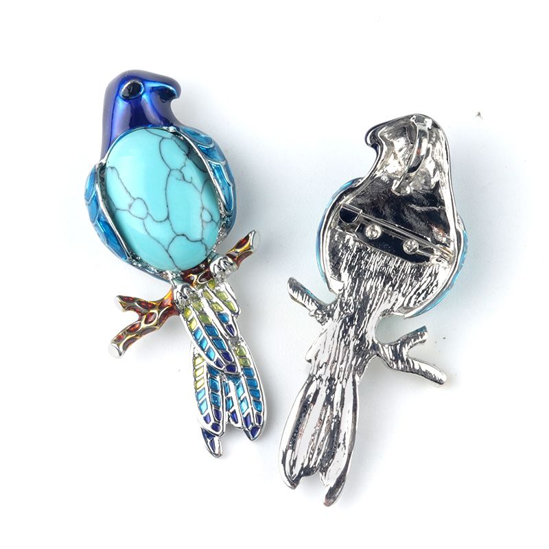 1682-Pingente de broche de papagaio Pingente de broche de gema incrustado com pino de pedra de ágata de cristal, colar